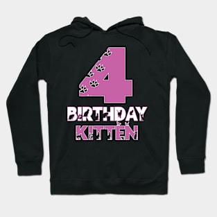 4th Birthday Kitten Girl 4 Years Old Cute Cat Lover Party print Hoodie